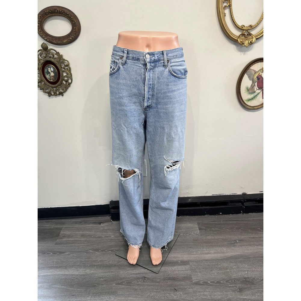 AGOLDE 90s Distressed High Rise Baggy Wide Leg Light Wash Jeans Size 30